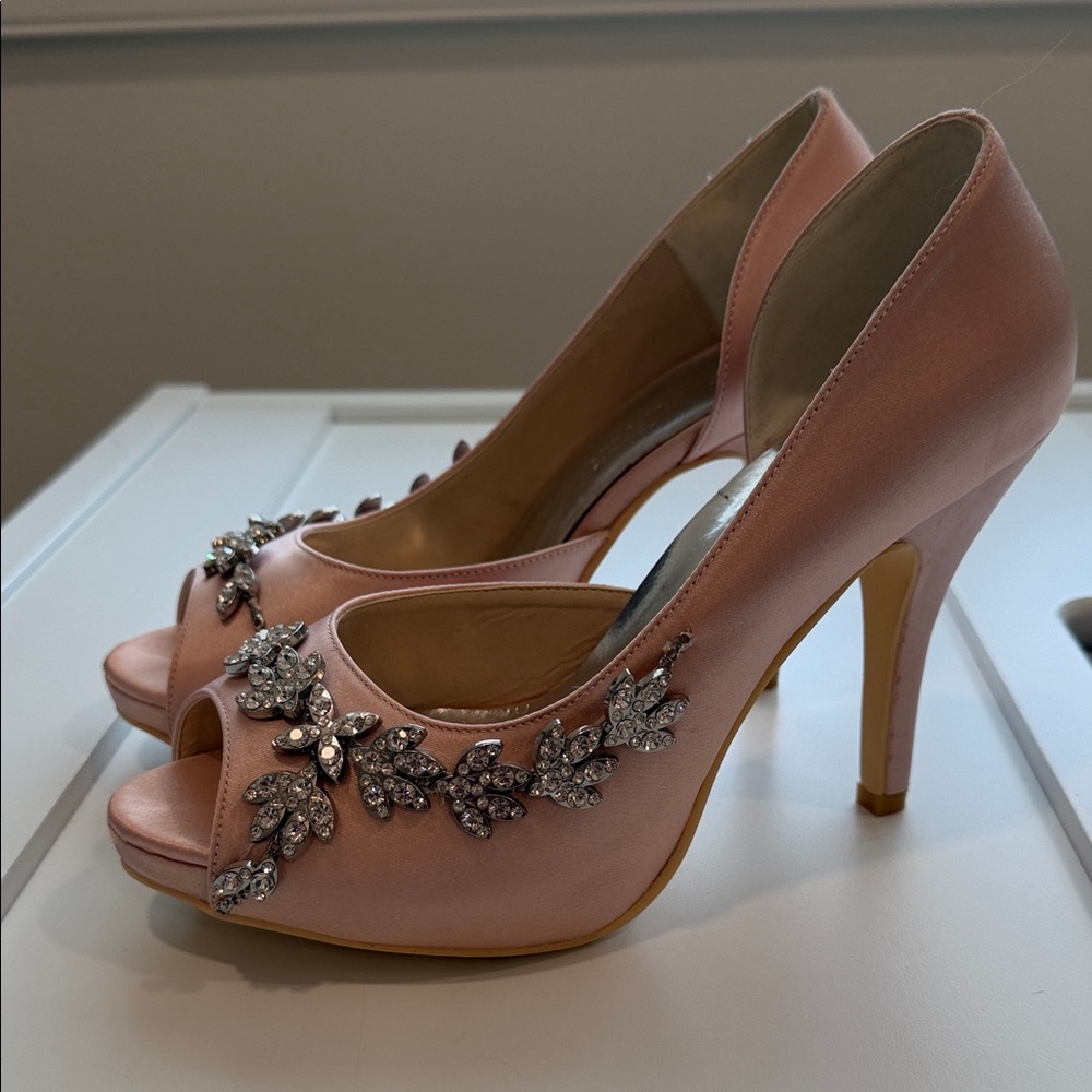 Women's Pink Embellished Peep-Toe Heels